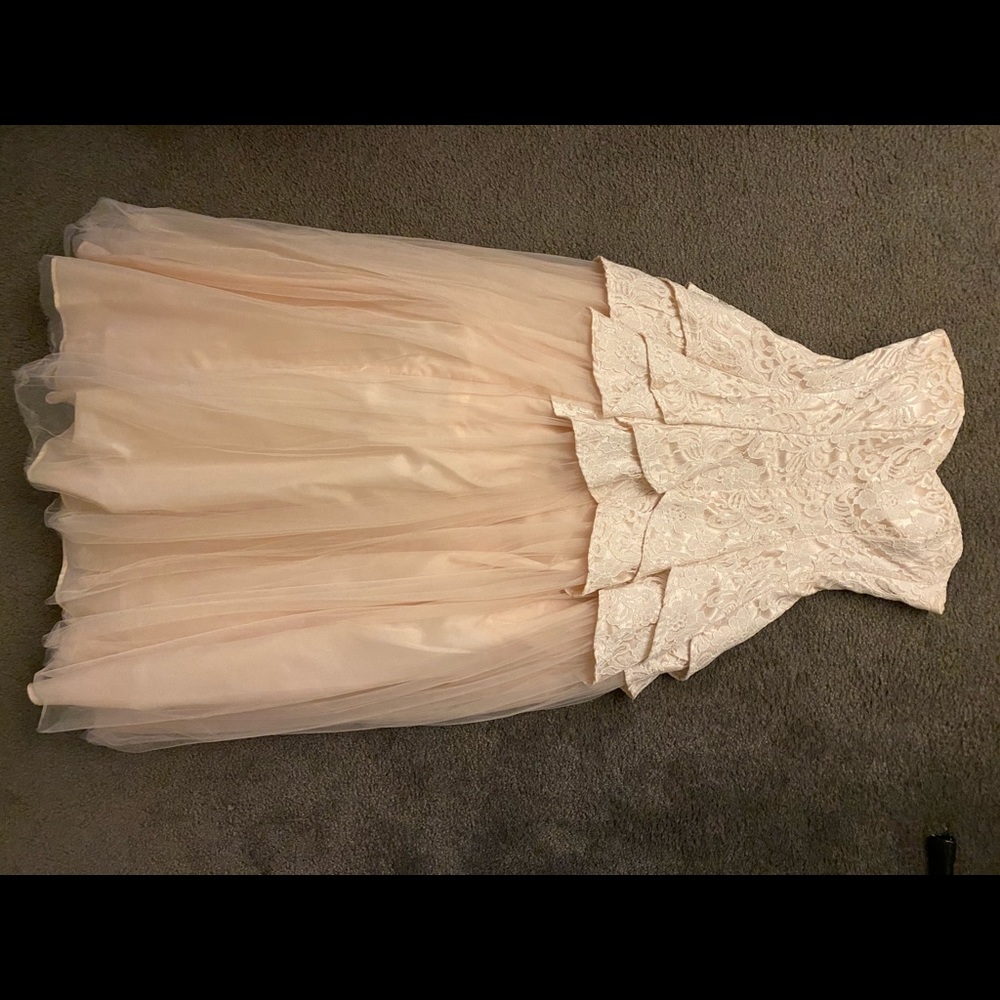 Long strapless peach dress